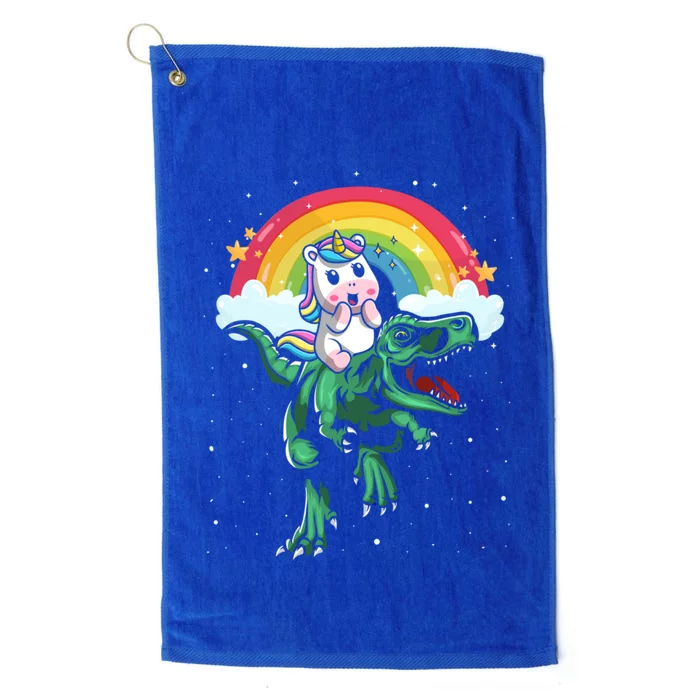 Unicorn Riding Trex Dino Dinosaur Rainbow Fun Unicorn Gift Platinum Collection Golf Towel