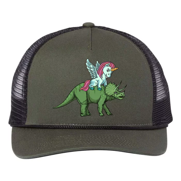 Unicorn Riding Triceratops Funny Dinosaurs Cool Gift Retro Rope Trucker Hat Cap