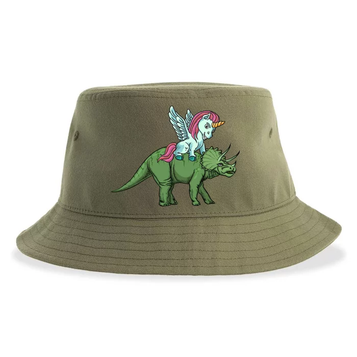 Unicorn Riding Triceratops Funny Dinosaurs Cool Gift Sustainable Bucket Hat