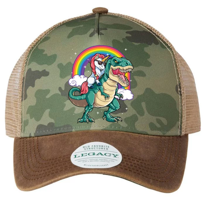 Unicorn Riding T Rex Dinosaur Rainbow Legacy Tie Dye Trucker Hat