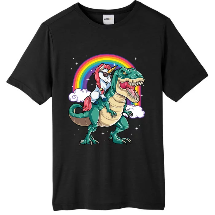 Unicorn Riding T Rex Dinosaur Rainbow ChromaSoft Performance T-Shirt