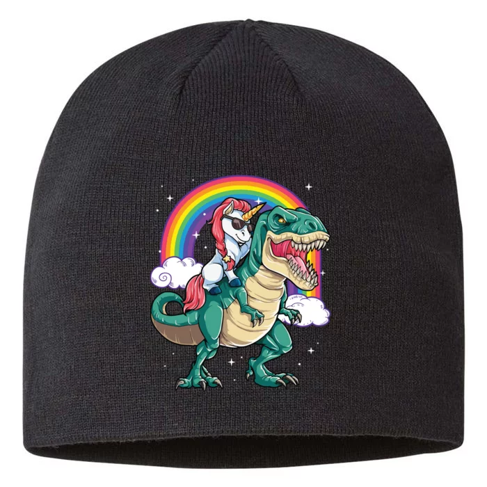 Unicorn Riding T Rex Dinosaur Rainbow 8 1/2in Sustainable Knit Beanie