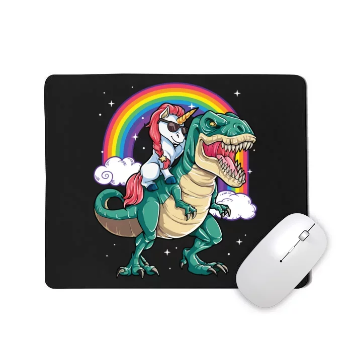 Unicorn Riding T Rex Dinosaur Rainbow Mousepad