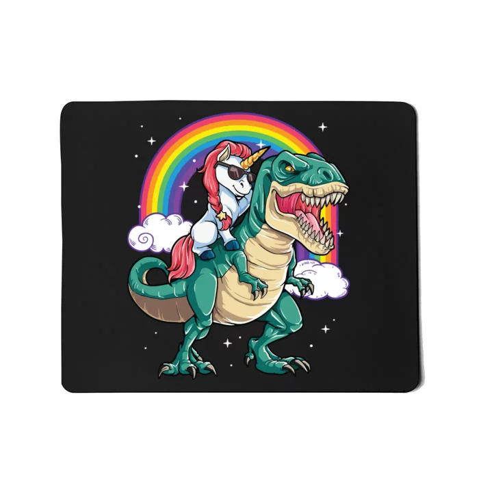 Unicorn Riding T Rex Dinosaur Rainbow Mousepad