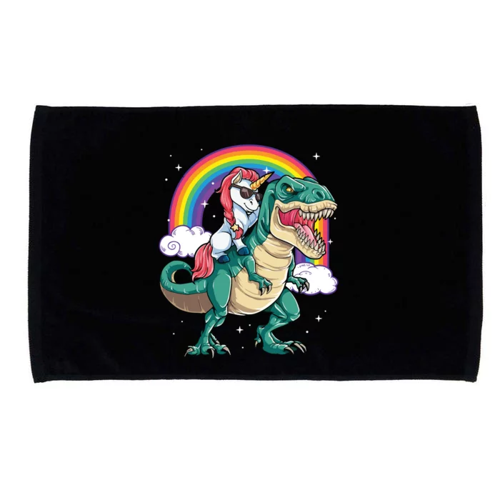 Unicorn Riding T Rex Dinosaur Rainbow Microfiber Hand Towel