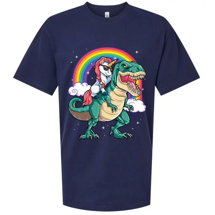 Unicorn Riding T Rex Dinosaur Rainbow Sueded Cloud Jersey T-Shirt