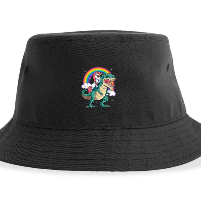 Unicorn Riding T Rex Dinosaur Girls Rainbow Sustainable Bucket Hat