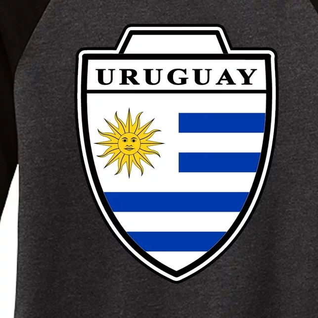 Uruguay Country Soccer Crest Women's Tri-Blend 3/4-Sleeve Raglan Shirt