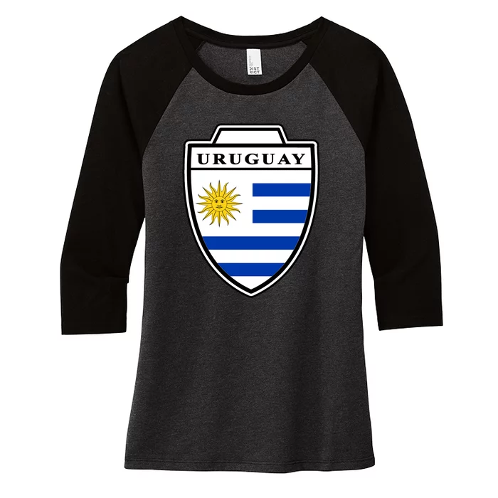 Uruguay Country Soccer Crest Women's Tri-Blend 3/4-Sleeve Raglan Shirt