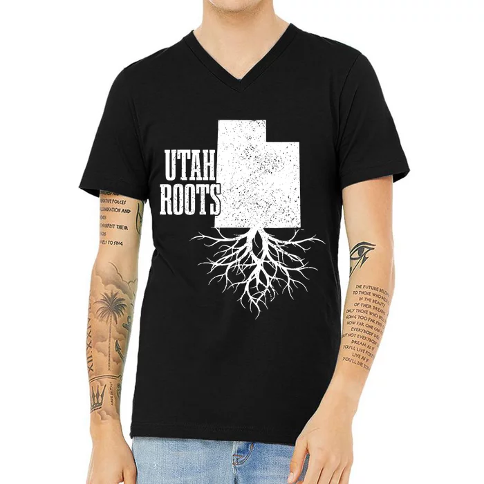 Utah Roots Vintage Usa Patriotic Pride State Map V-Neck T-Shirt