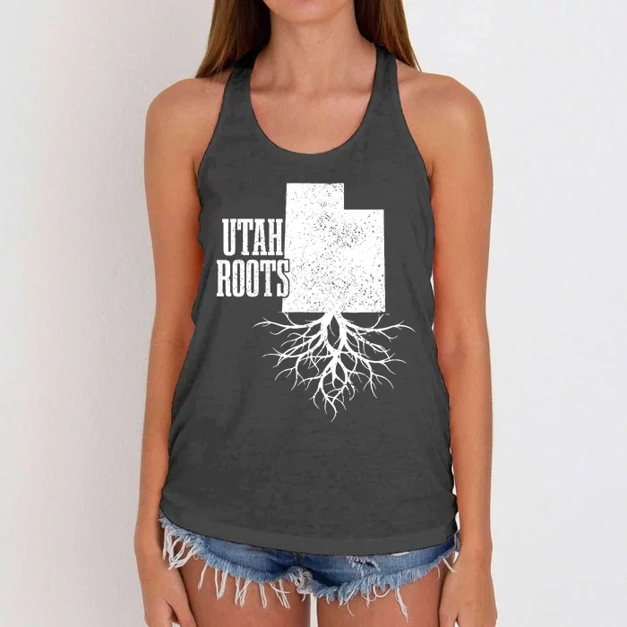 Utah Roots Vintage Usa Patriotic Pride State Map Women's Knotted Racerback Tank