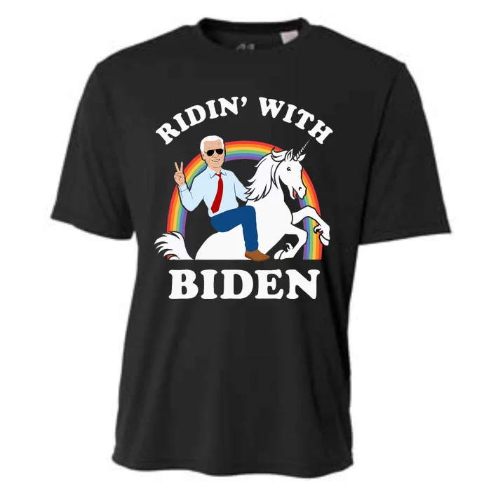 Unicorn Ridin With Biden Funny Joe Biden Cooling Performance Crew T-Shirt