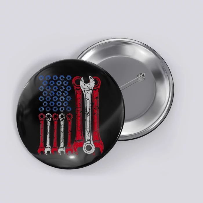 USA Red White Blue American Flag Mechanic Button