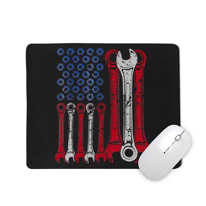 USA Red White Blue American Flag Mechanic Mousepad