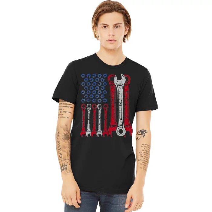 USA Red White Blue American Flag Mechanic Premium T-Shirt