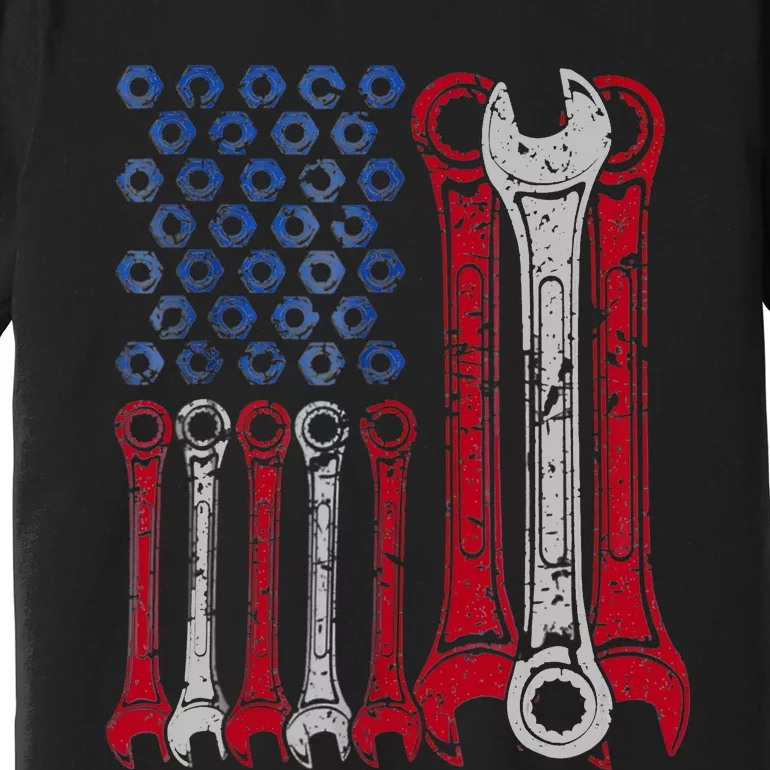 USA Red White Blue American Flag Mechanic Premium T-Shirt