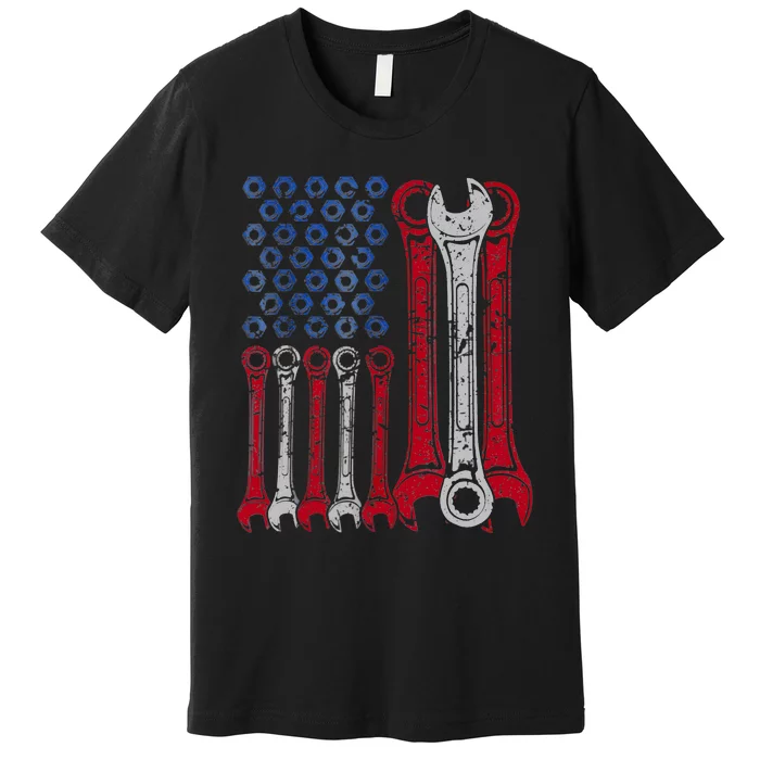 USA Red White Blue American Flag Mechanic Premium T-Shirt