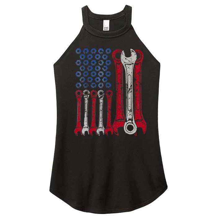 USA Red White Blue American Flag Mechanic Women’s Perfect Tri Rocker Tank