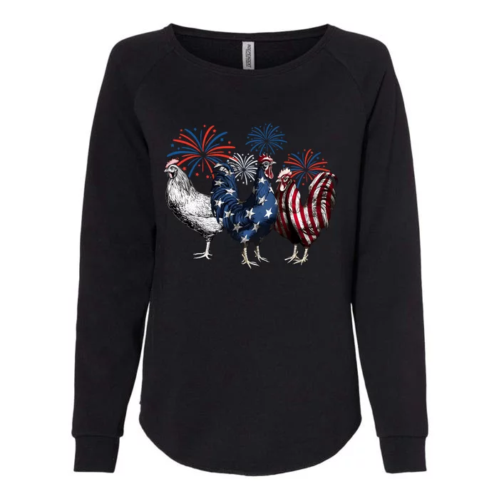 Usa Red White And Blue Retro 4th Of July American Chicken Womens California Wash Sweatshirt