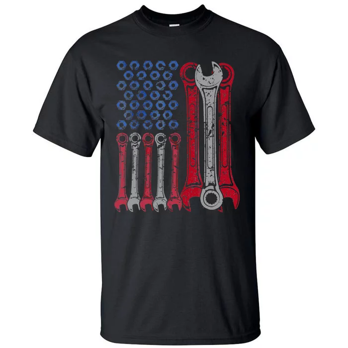 USA Red White Blue American Flag Mechanic Tall T-Shirt