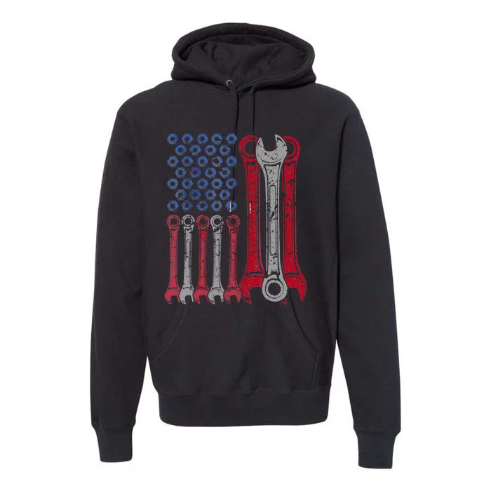 USA Red White Blue American Flag Mechanic Premium Hoodie