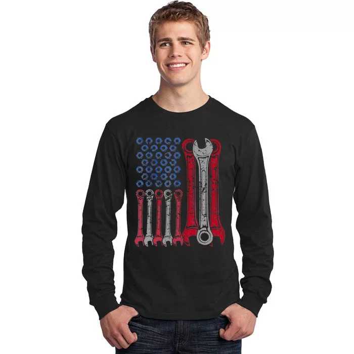 USA Red White Blue American Flag Mechanic Tall Long Sleeve T-Shirt