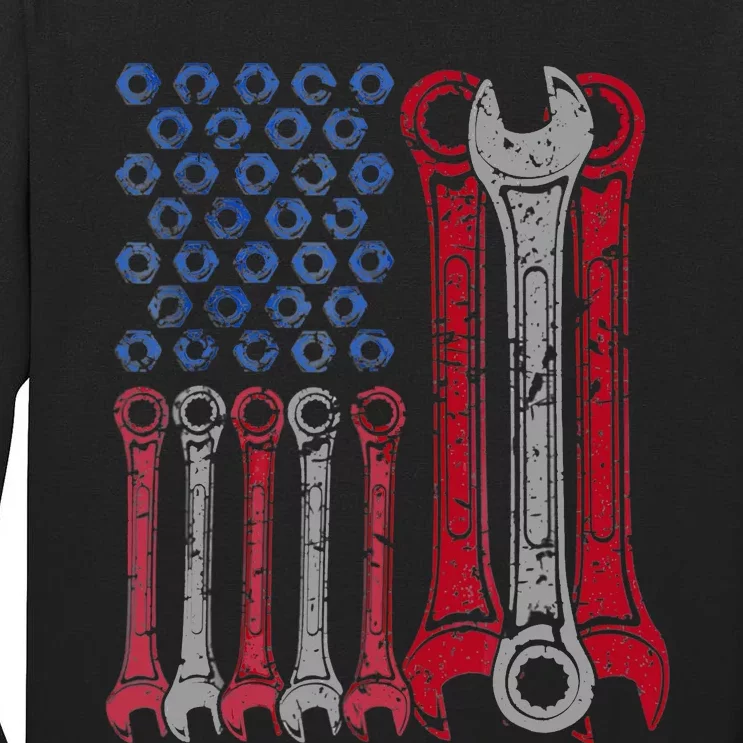 USA Red White Blue American Flag Mechanic Tall Long Sleeve T-Shirt