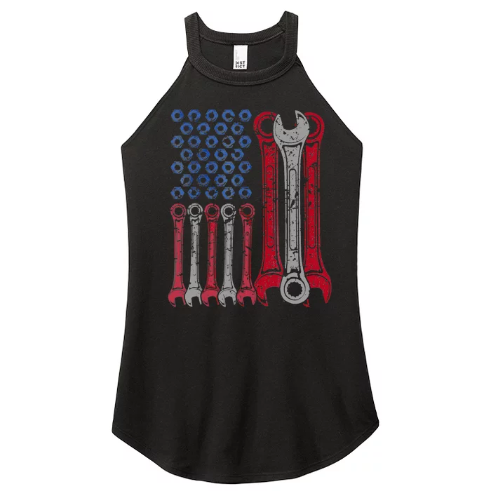 USA Red White Blue American Flag Mechanic Women’s Perfect Tri Rocker Tank