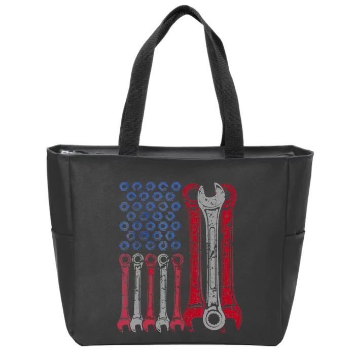 USA Red White Blue American Flag Mechanic Zip Tote Bag