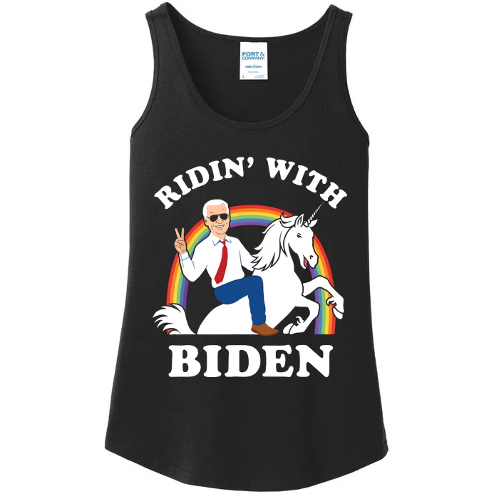 Unicorn Ridin With Biden Funny Joe Biden Ladies Essential Tank