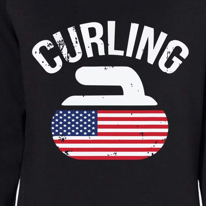 USA Red White And Blue American Flag Curling Stone Womens California Wash Sweatshirt