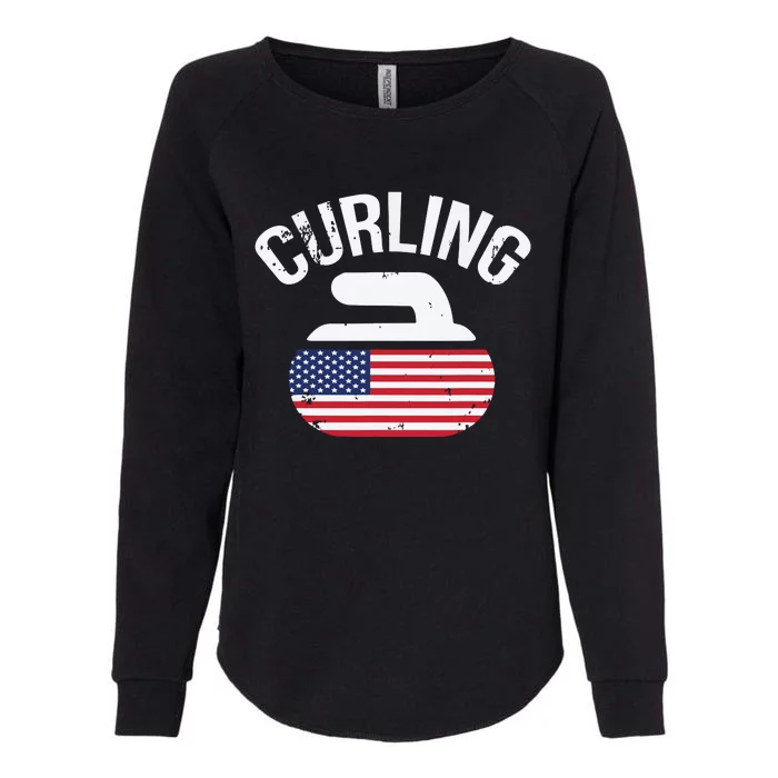 USA Red White And Blue American Flag Curling Stone Womens California Wash Sweatshirt