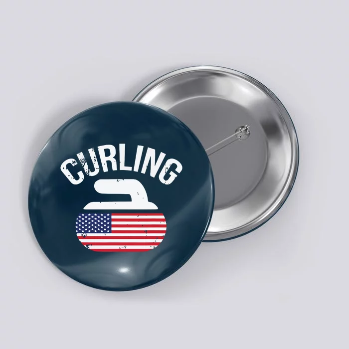 USA Red White And Blue American Flag Curling Stone Button