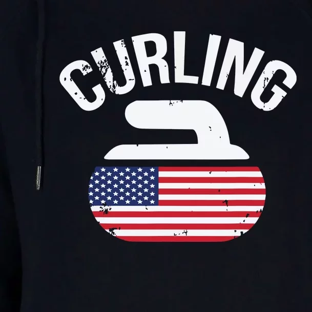 USA Red White And Blue American Flag Curling Stone Womens Funnel Neck Pullover Hood