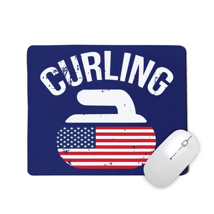 USA Red White And Blue American Flag Curling Stone Mousepad