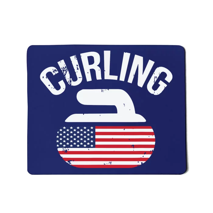 USA Red White And Blue American Flag Curling Stone Mousepad