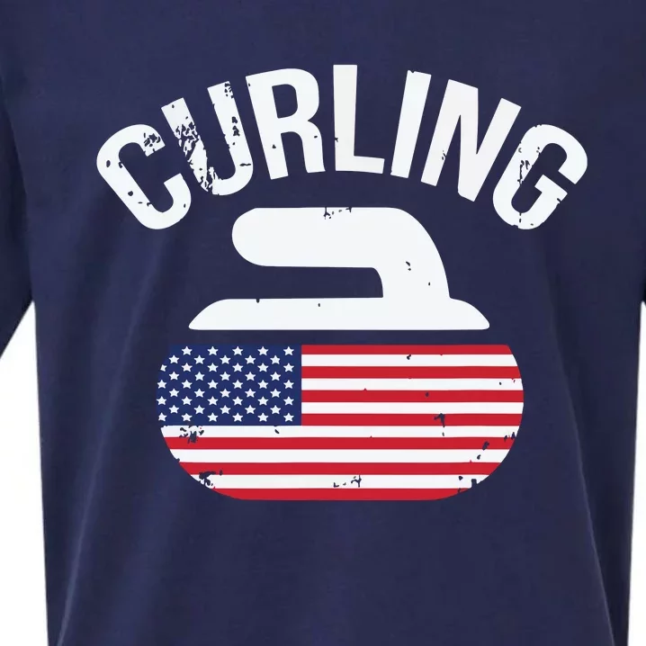 USA Red White And Blue American Flag Curling Stone Sueded Cloud Jersey T-Shirt