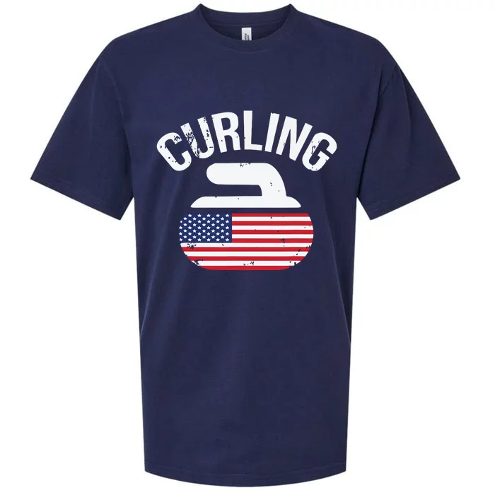 USA Red White And Blue American Flag Curling Stone Sueded Cloud Jersey T-Shirt