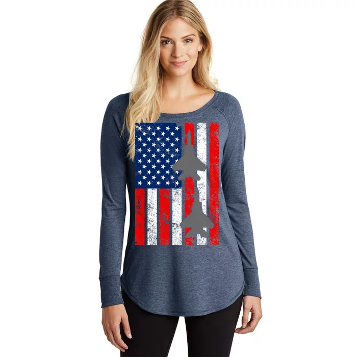 US Air Force Jets Distressed Flag Women's Perfect Tri Tunic Long Sleeve Shirt