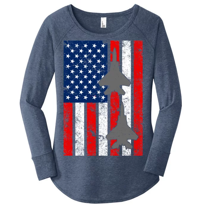 US Air Force Jets Distressed Flag Women's Perfect Tri Tunic Long Sleeve Shirt