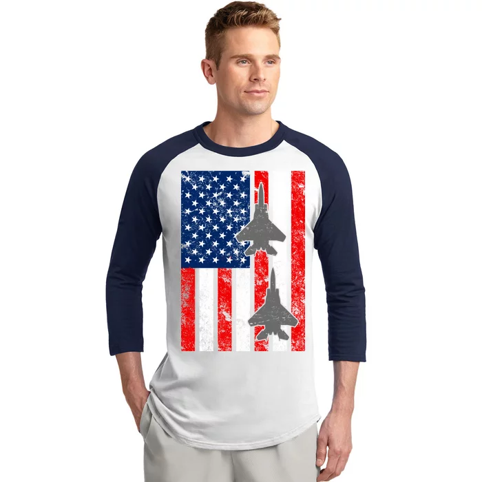 US Air Force Jets Distressed Flag Baseball Sleeve Shirt