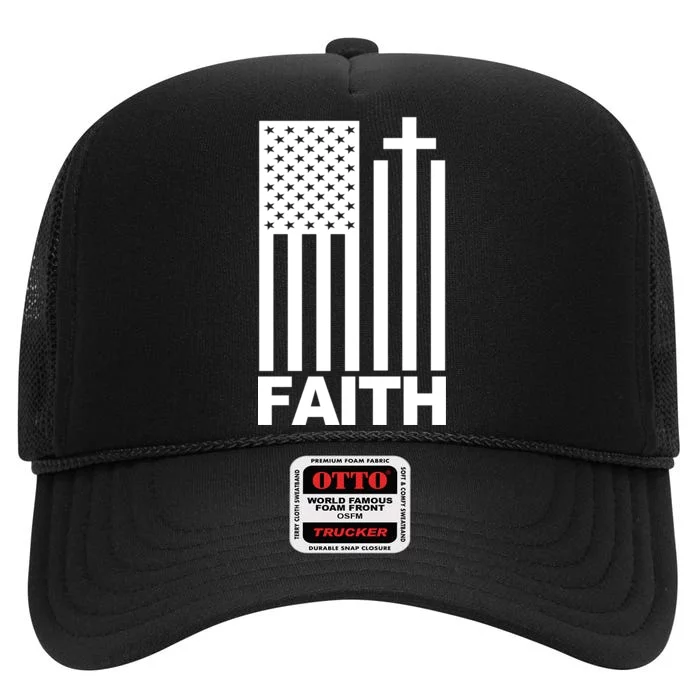 US Christian Cross Flag Faith High Crown Mesh Trucker Hat