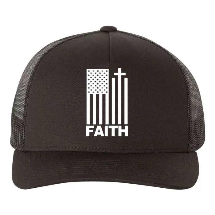 US Christian Cross Flag Faith Yupoong Adult 5-Panel Trucker Hat