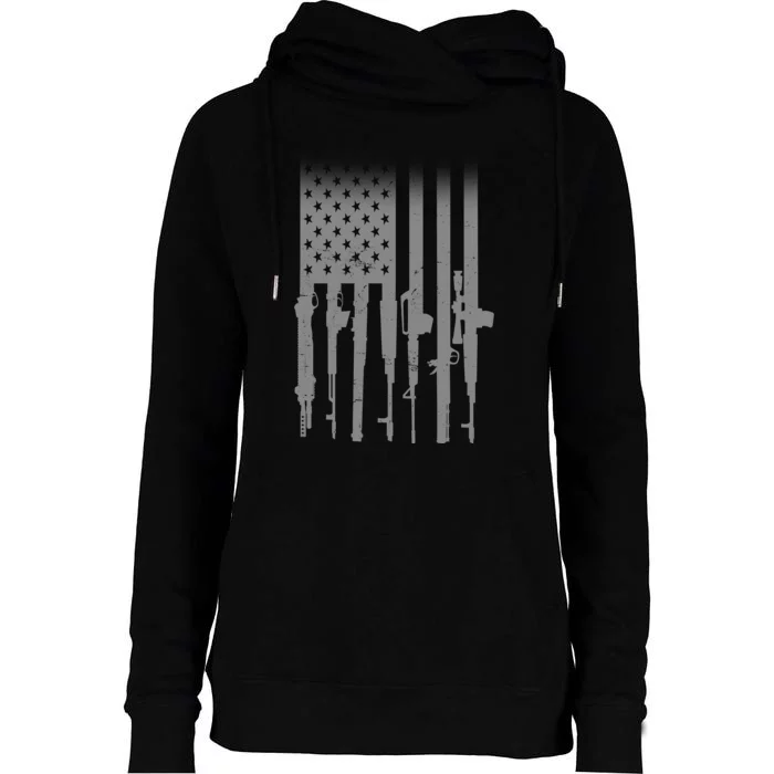 US Gun Flag Womens Funnel Neck Pullover Hood