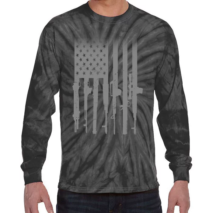 US Gun Flag Tie-Dye Long Sleeve Shirt