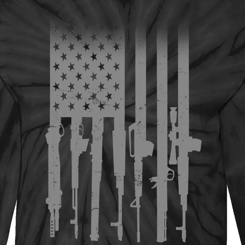 US Gun Flag Tie-Dye Long Sleeve Shirt