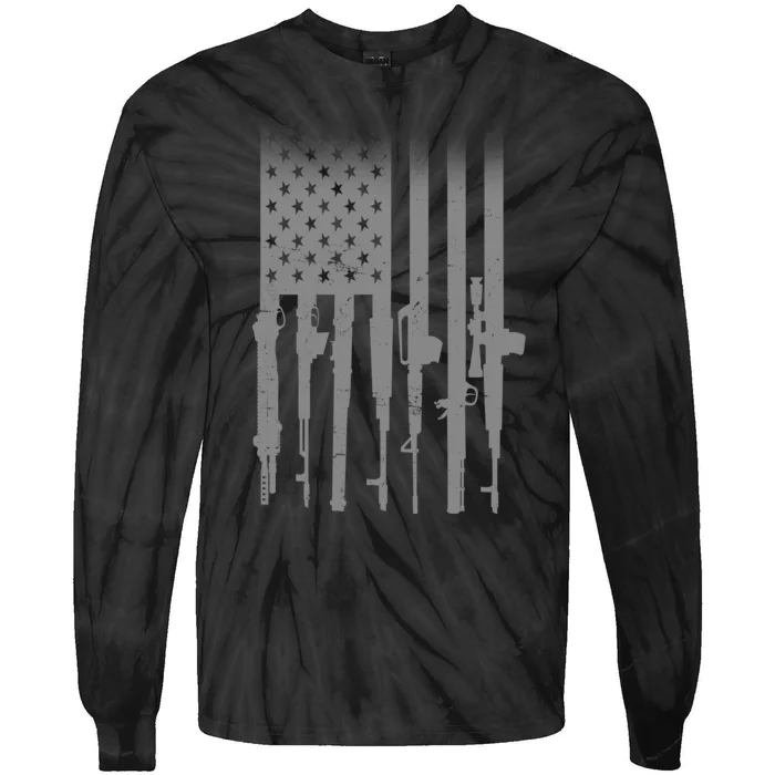 US Gun Flag Tie-Dye Long Sleeve Shirt