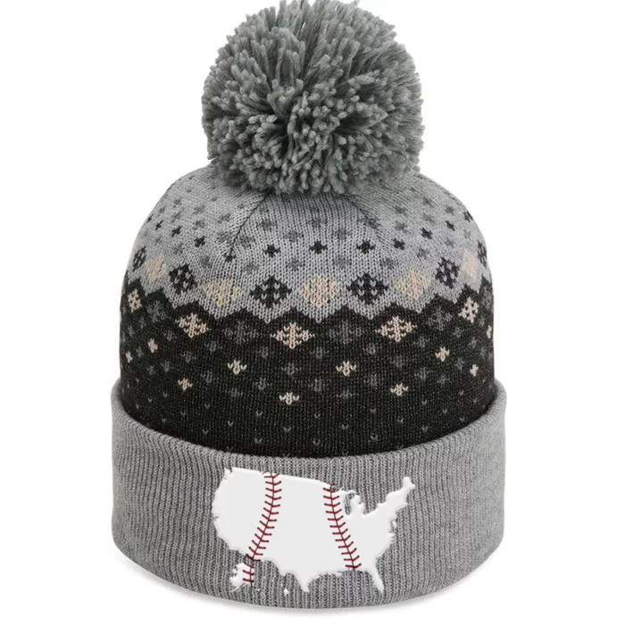 US Map American Baseball The Baniff Cuffed Pom Beanie