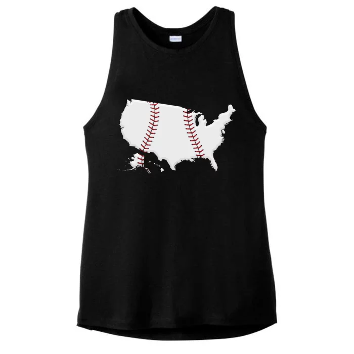 US Map American Baseball Ladies Tri-Blend Wicking Tank