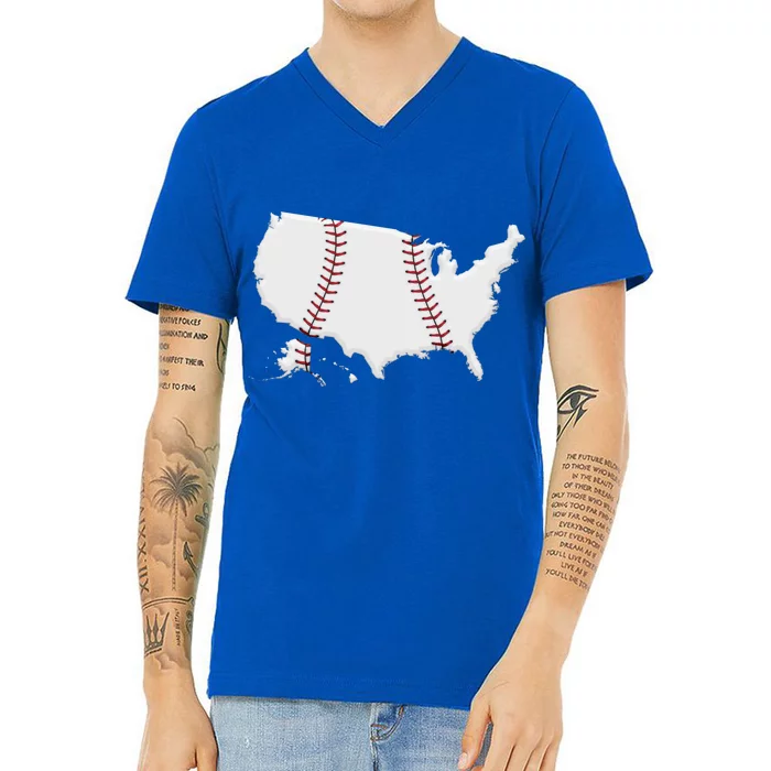 US Map American Baseball V-Neck T-Shirt